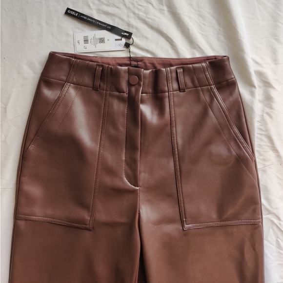 NWT Dynamite Utility Faux Leather Straight Leg Pants in brown french roast - Picture 5 of 12